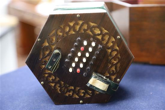 A C. Wheatstone rosewood concertina, 8.25in.